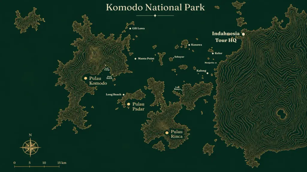 Peta rute pelayaran Taman Nasional Komodo dari Labuan Bajo