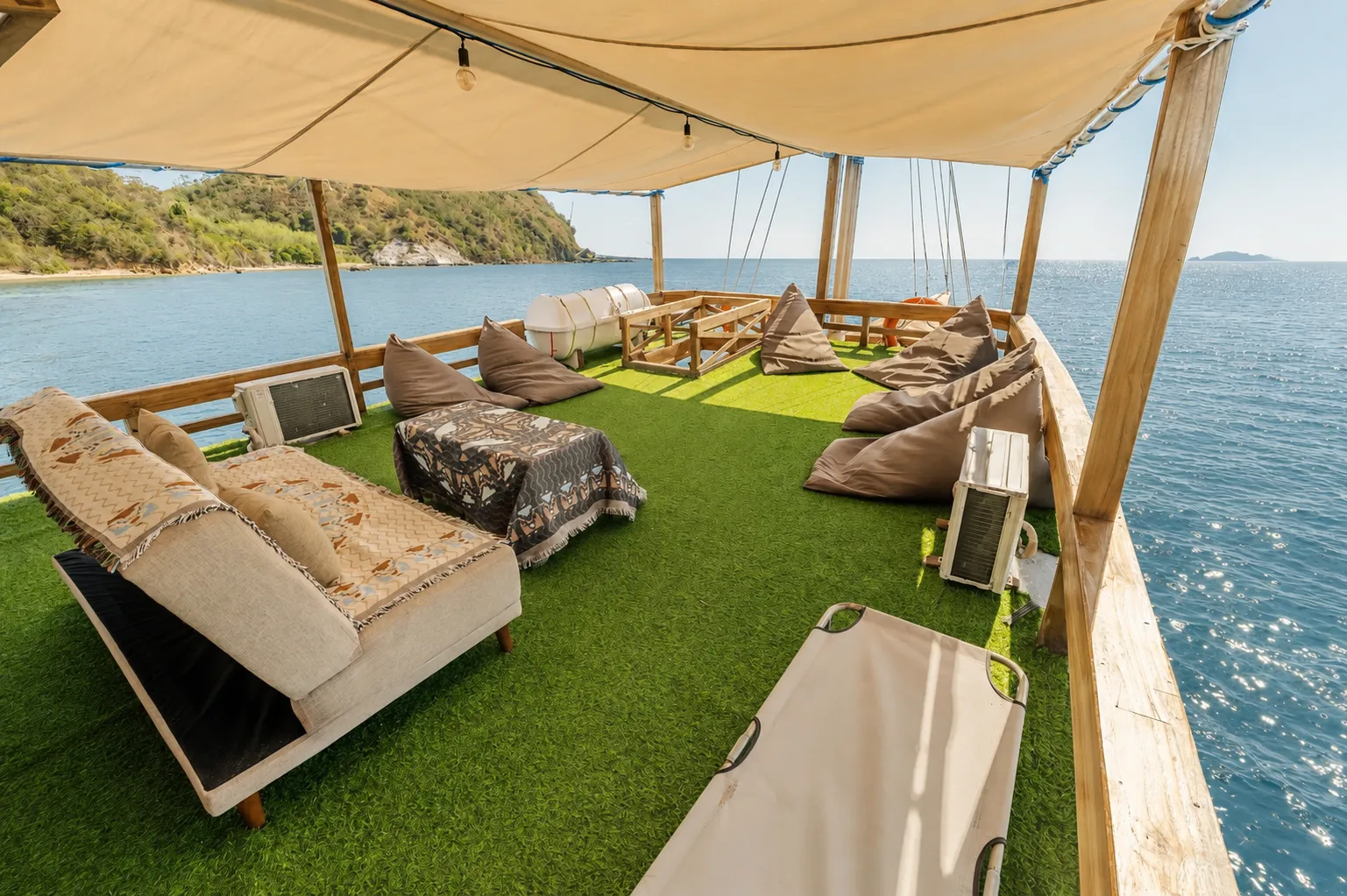 Arora upper deck with artificial grass and beanbags
