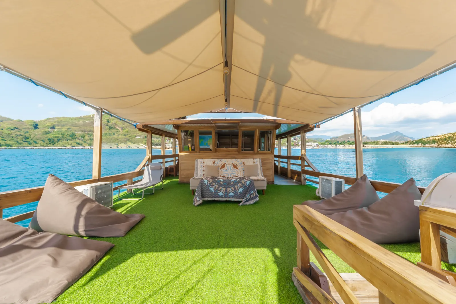 Sofa and beanbags on the Arora upper deck